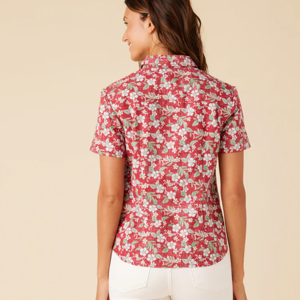 Sweet Plumerias Camp Shirt - Deep Red