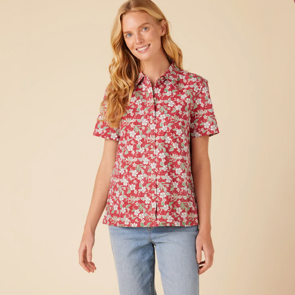 Sweet Plumerias Camp Shirt - Deep Red